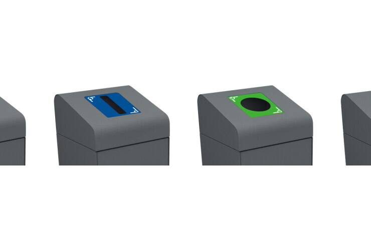 Recycle afvalbak Berlin met 4 verschillende inwerpopeningen Recycle afvalbak Berlin met 4 verschillende inwerpopeningen