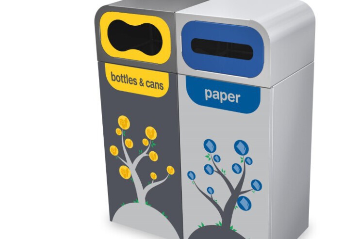 Brussels recycle afvalbak met verschillende inwerpopeningen Brussels recycle afvalbak met verschillende inwerpopeningen
