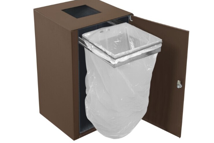 Valencia afvalbak afgewerkt met cortenstaal finish - met zijdeur Valencia afvalbak afgewerkt met cortenstaal finish - met zijdeur