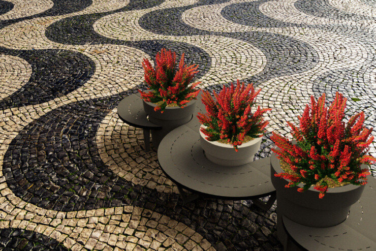 Combinatie van de modulaire Wave banken met de Gianto Classic Plantenbakken Combinatie van de modulaire Wave banken met de Gianto Classic Plantenbakken