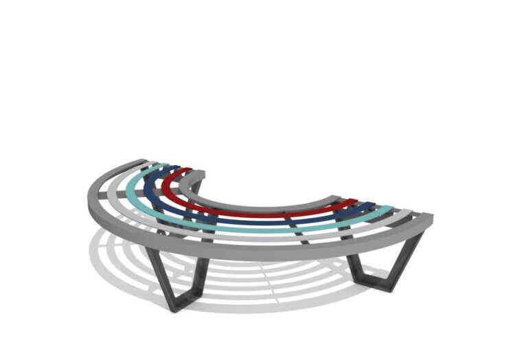 Zebra bank: halve, veelkleurige bank van metaal Zebra bank: halve, veelkleurige bank van metaal