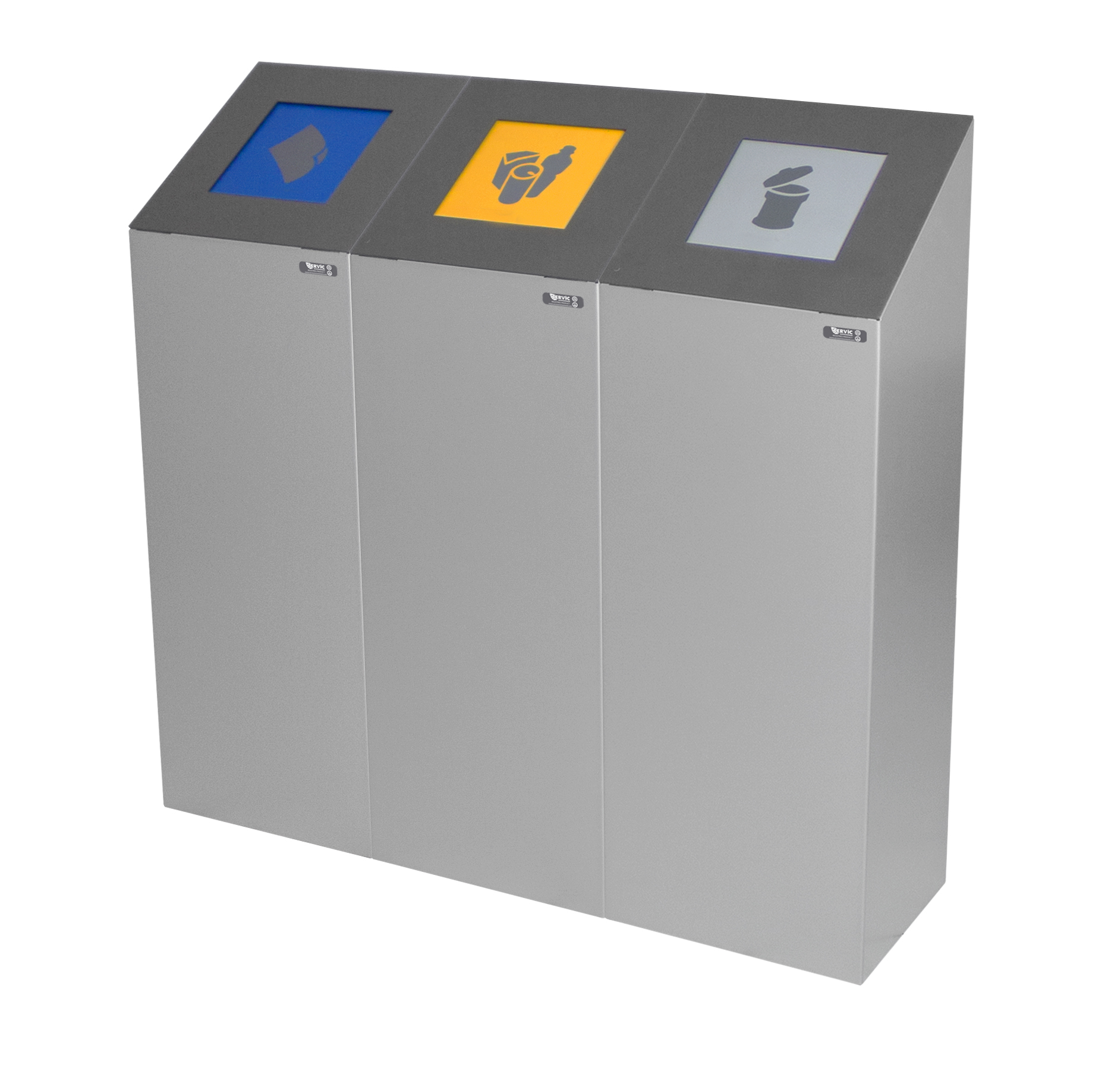 Altea recycle afvalstation met 3 zelfsluitende deksel voorzien van zelfsluitende deksels met afvalsymbolen