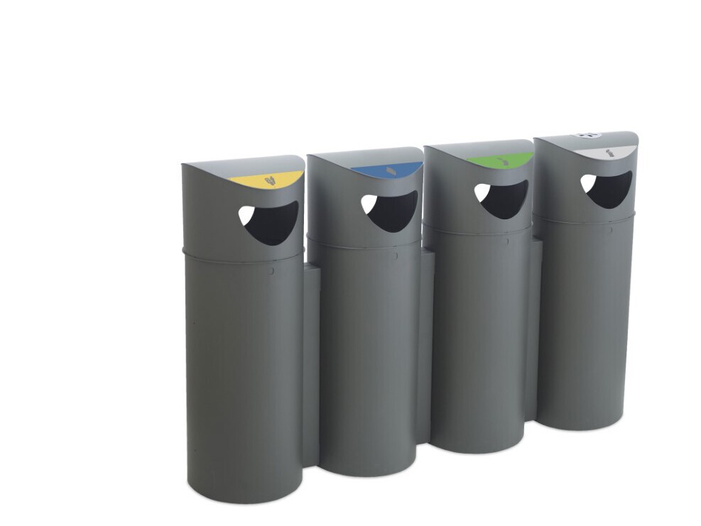 Recycle afvalbak oslo - afvalscheiding - ledigingssysteem - afvalsymbolen -afvallogo - asbak geïntegreerd -ergonomisch - veilig - deksel - deur aan voorzijde - slot