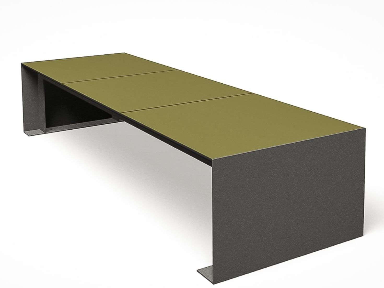 Passepartout HPL bank van hogedruk laminaat weerbestendig buitenmateriaal voor straatmeubilair in de openbare ruimte publiek straten pleinen parkbank banken van staal combinatie hout in kleur rood groen bruin zwart grijs wit industrieel geel blauw goud 
