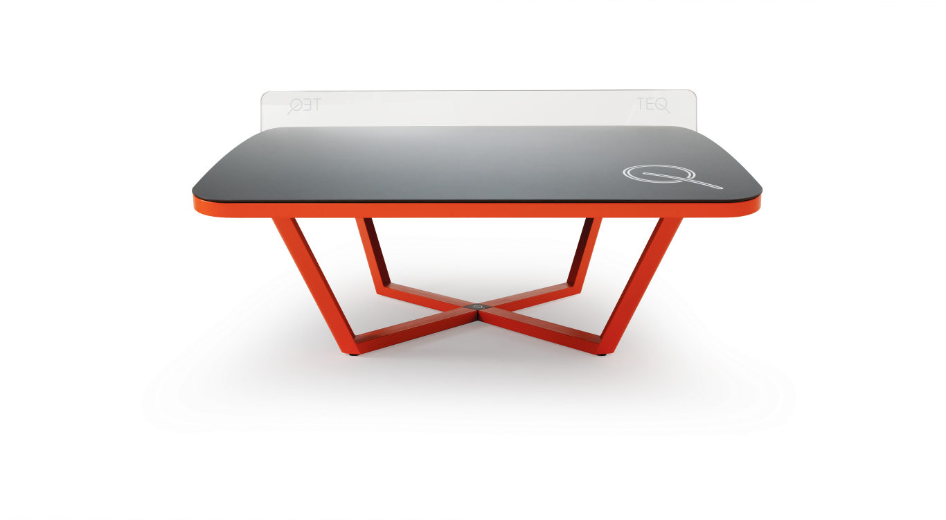 Teqball tafel One met een vast net van plexiglas in het midden en zijkanten die aan de uiteinden aflopen