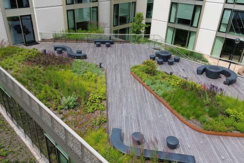 Gerecycled meubilair voor dakterras Rijkswaterstaat Haarlem